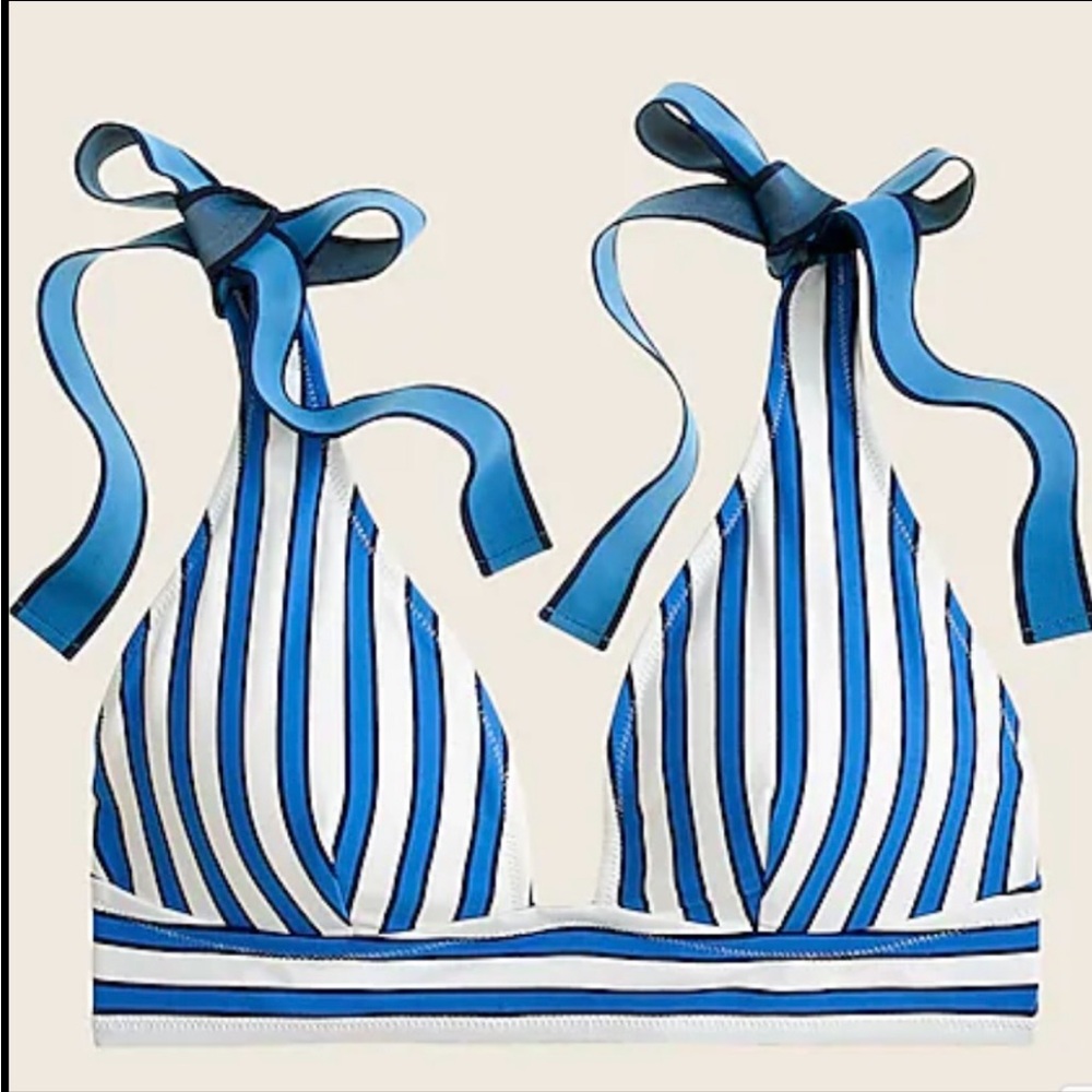 J. Crew Swim Cabana Blue White Stripes Tie Shoulder Bikini Top XXS XX-Small 32B